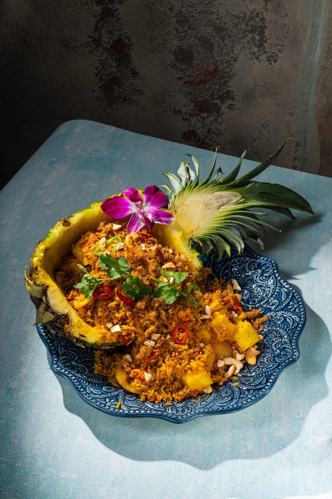 A family-style Thai catering spread for an NYC gathering