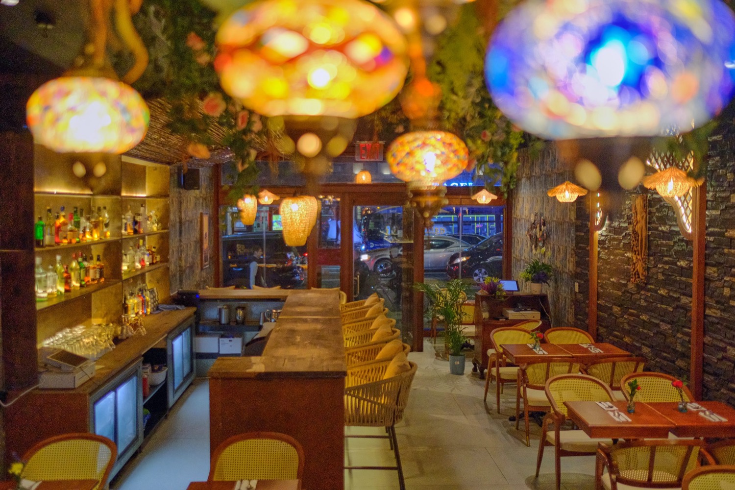A shared family-style Thai spread set for a private dining group